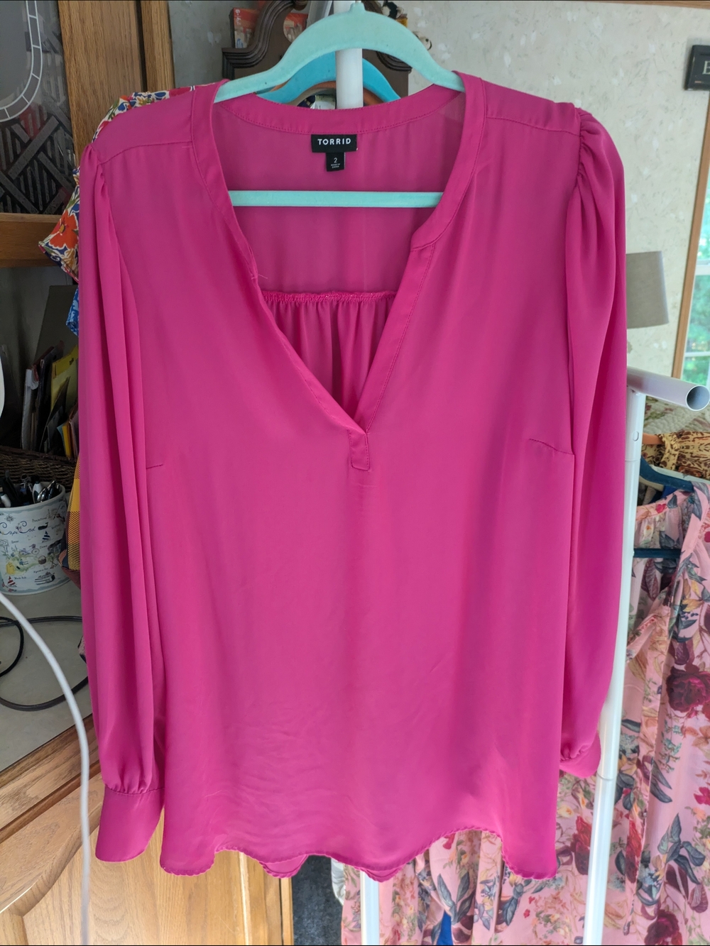 torrid Bright Fuchsia V-Neck Long-Sleeve Blouse